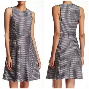 Theory Black and Gray Jacquard Trekana Fit and Flare Skater Dress, Size 2 🔴